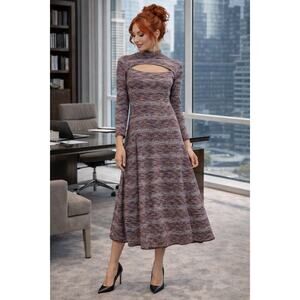 Misook Melange Long Sleeve Sweater Dress XL Space Dyed Midi Cutout NWT Luxury